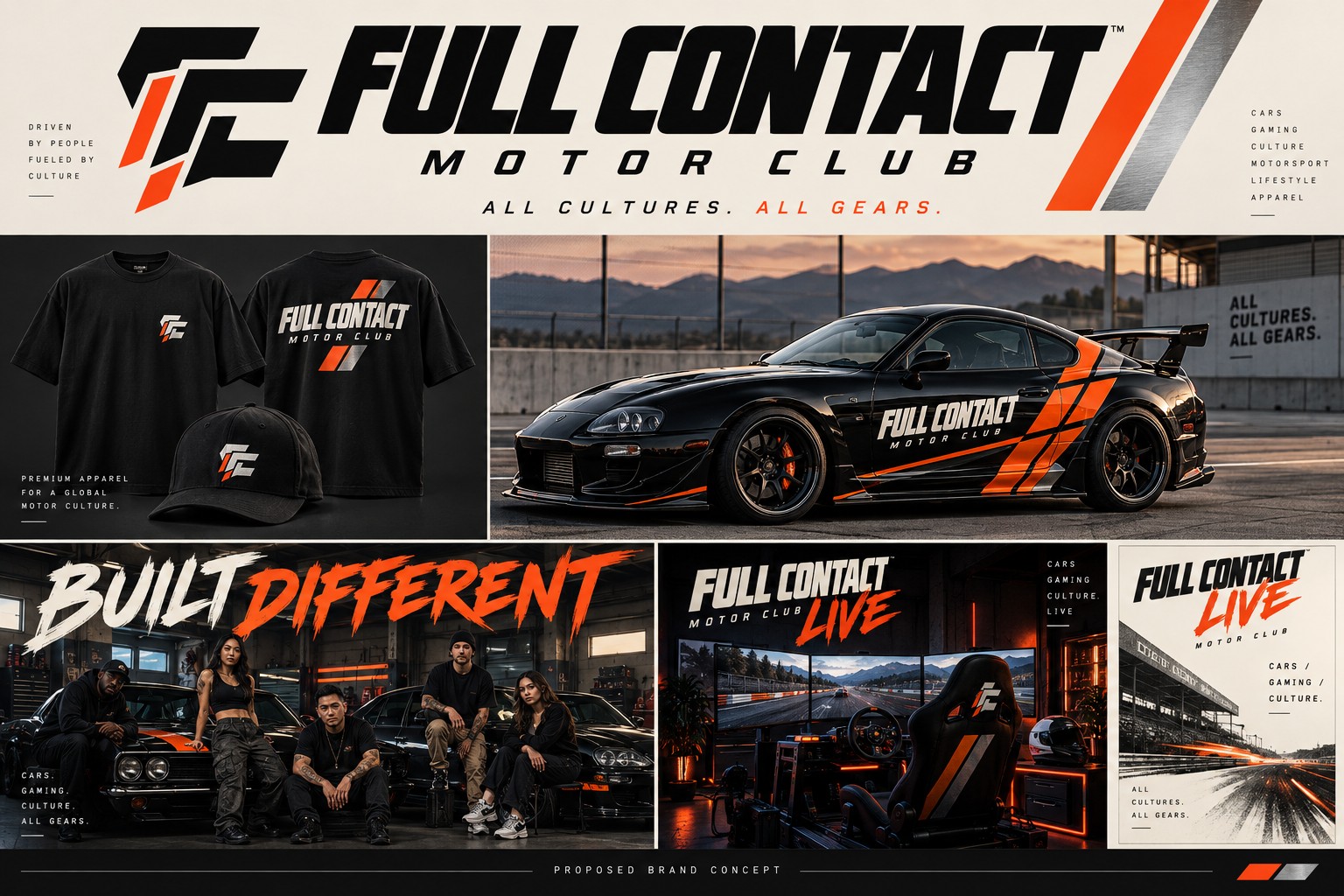Full Contact Motor Club brand concept board